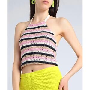 Vero Moda SHAJI COTTON BLEND KNIT HALTER TOP BIRCH STRIPES. Size M. NWOT